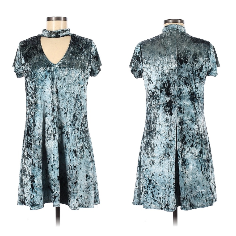 Millibon Womens Dress Size Medium Teal Tie Dye Velvet Mini Shift Dress Y2K